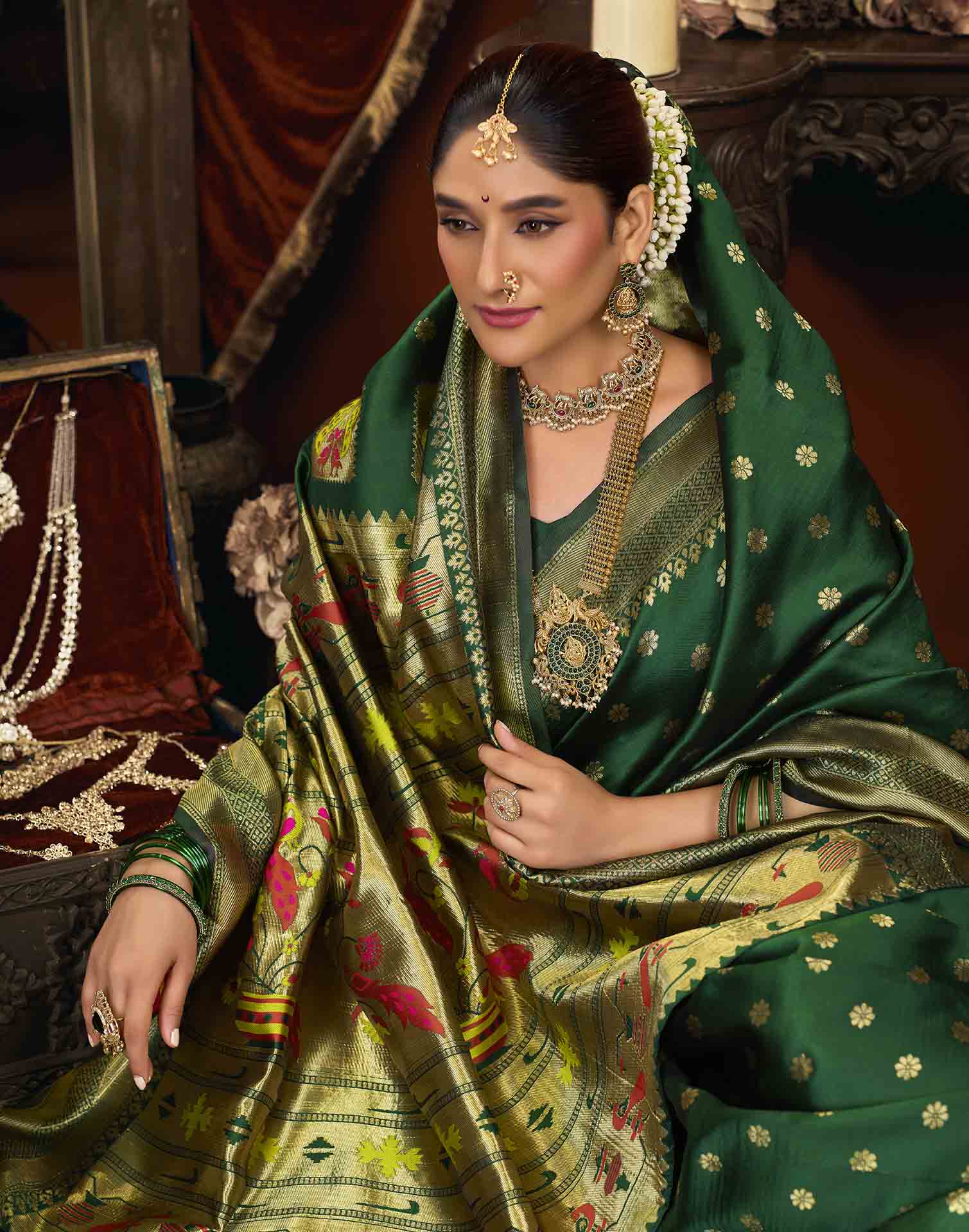 Dark Green Silk Woven Paithani Saree