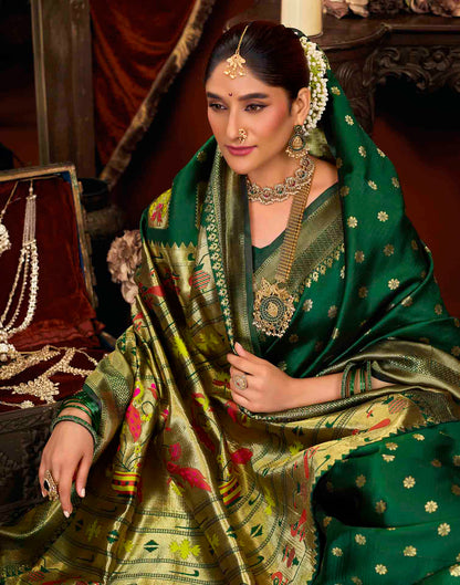 Dark Green Silk Woven Paithani Saree