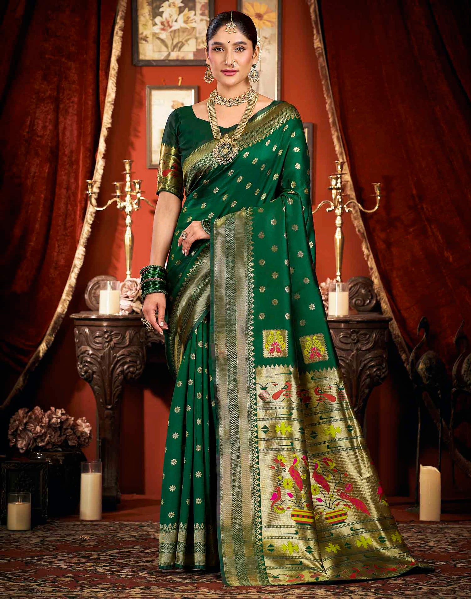 Dark Green Silk Woven Paithani Saree