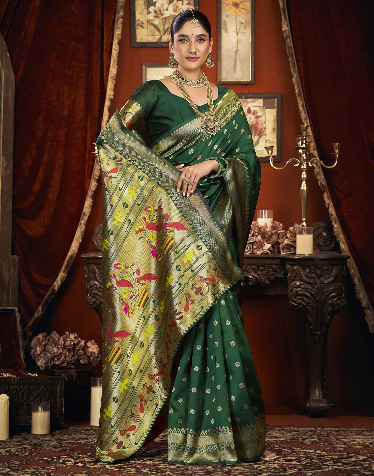Dark Green Silk Woven Paithani Saree