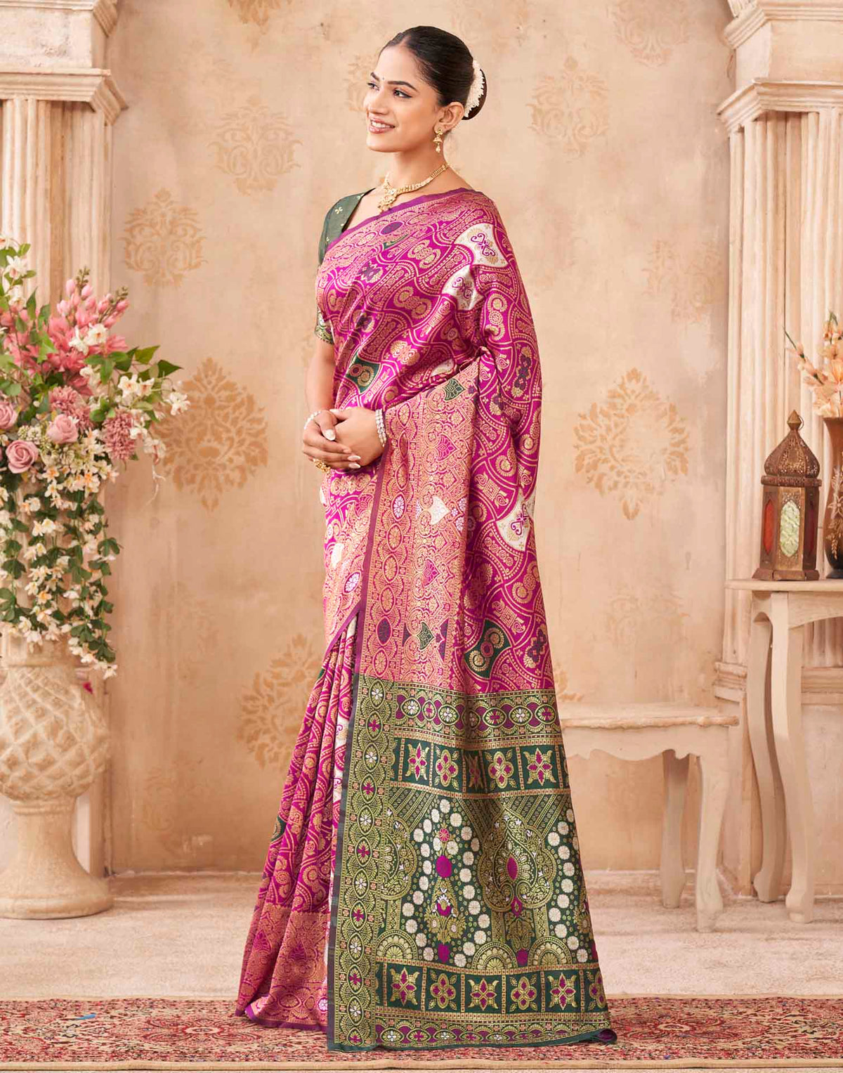 Pink Silk Woven Banarasi Saree