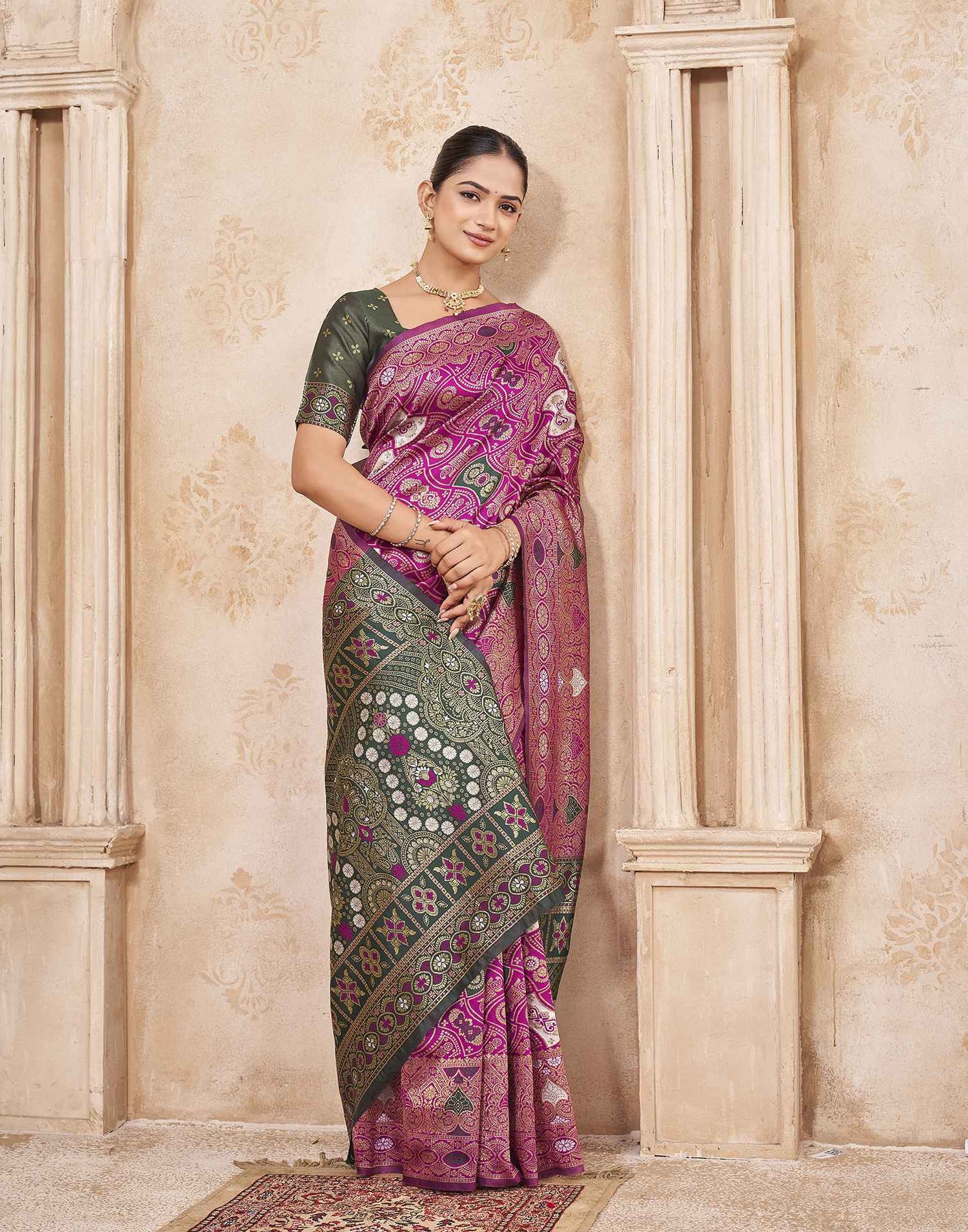 Pink Silk Woven Banarasi Saree