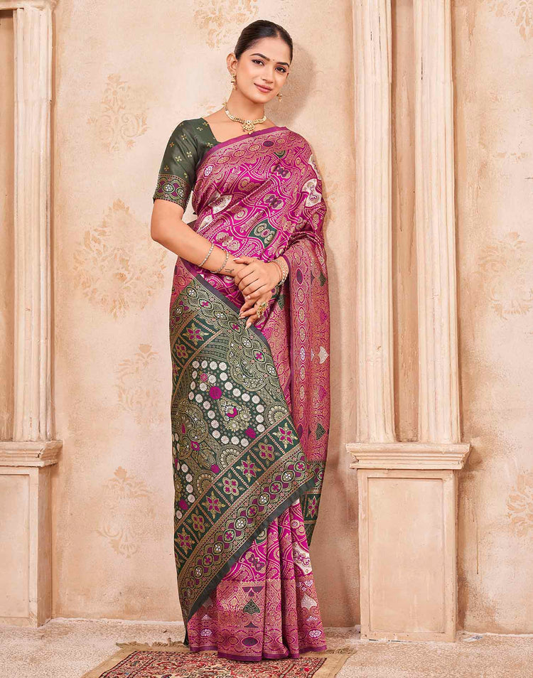 Pink Silk Woven Banarasi Saree