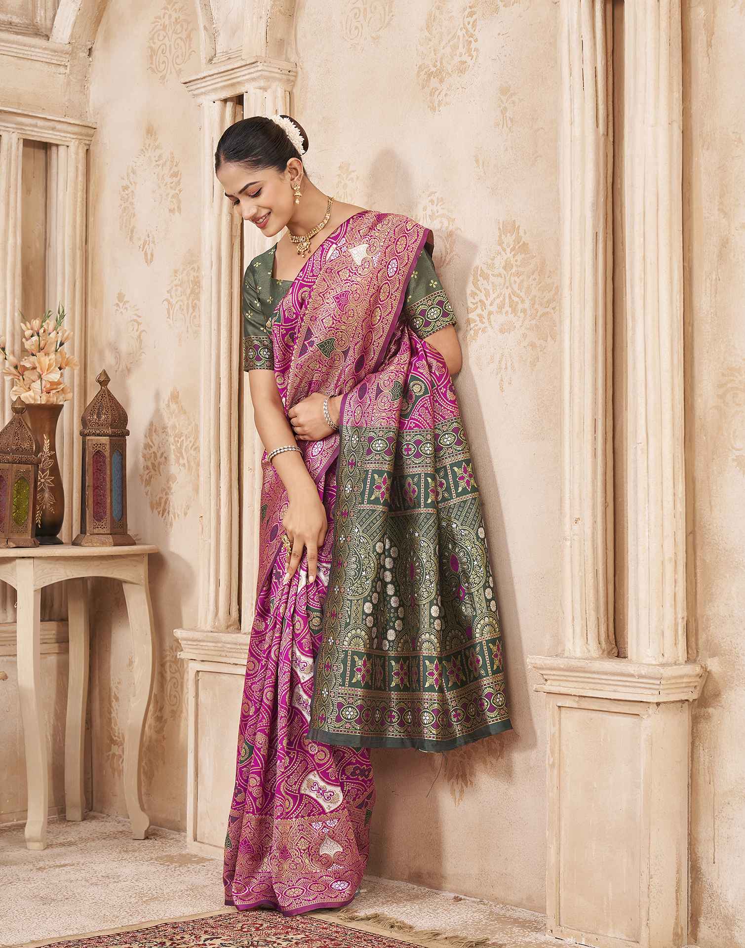 Pink Silk Woven Banarasi Saree