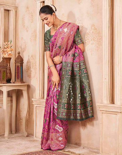 Pink Silk Woven Banarasi Saree