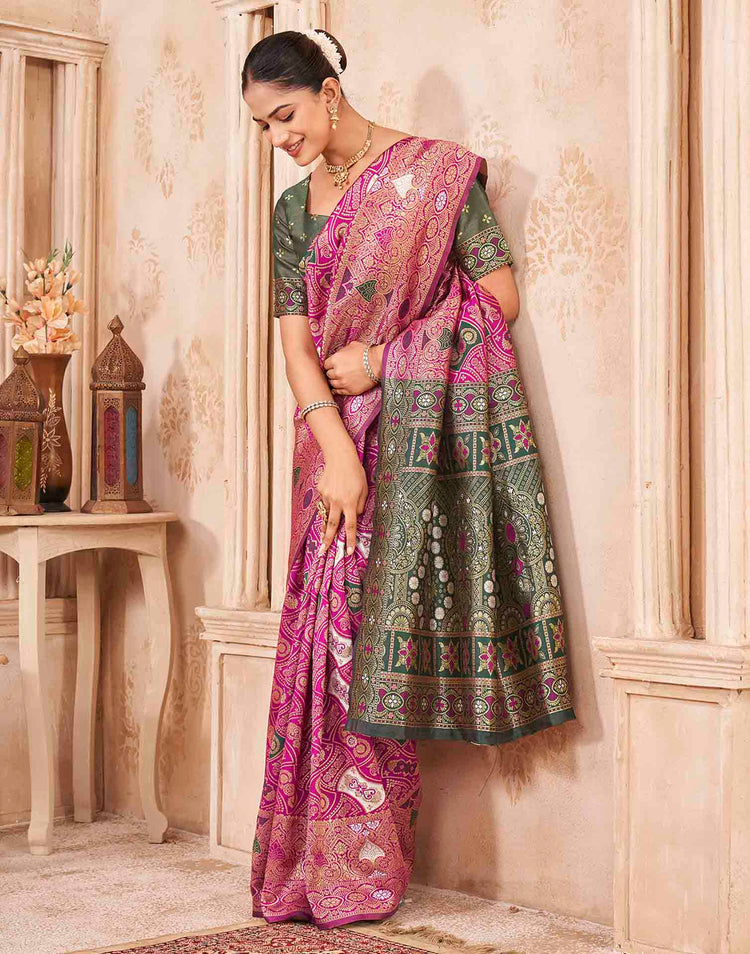 Pink Silk Woven Banarasi Saree