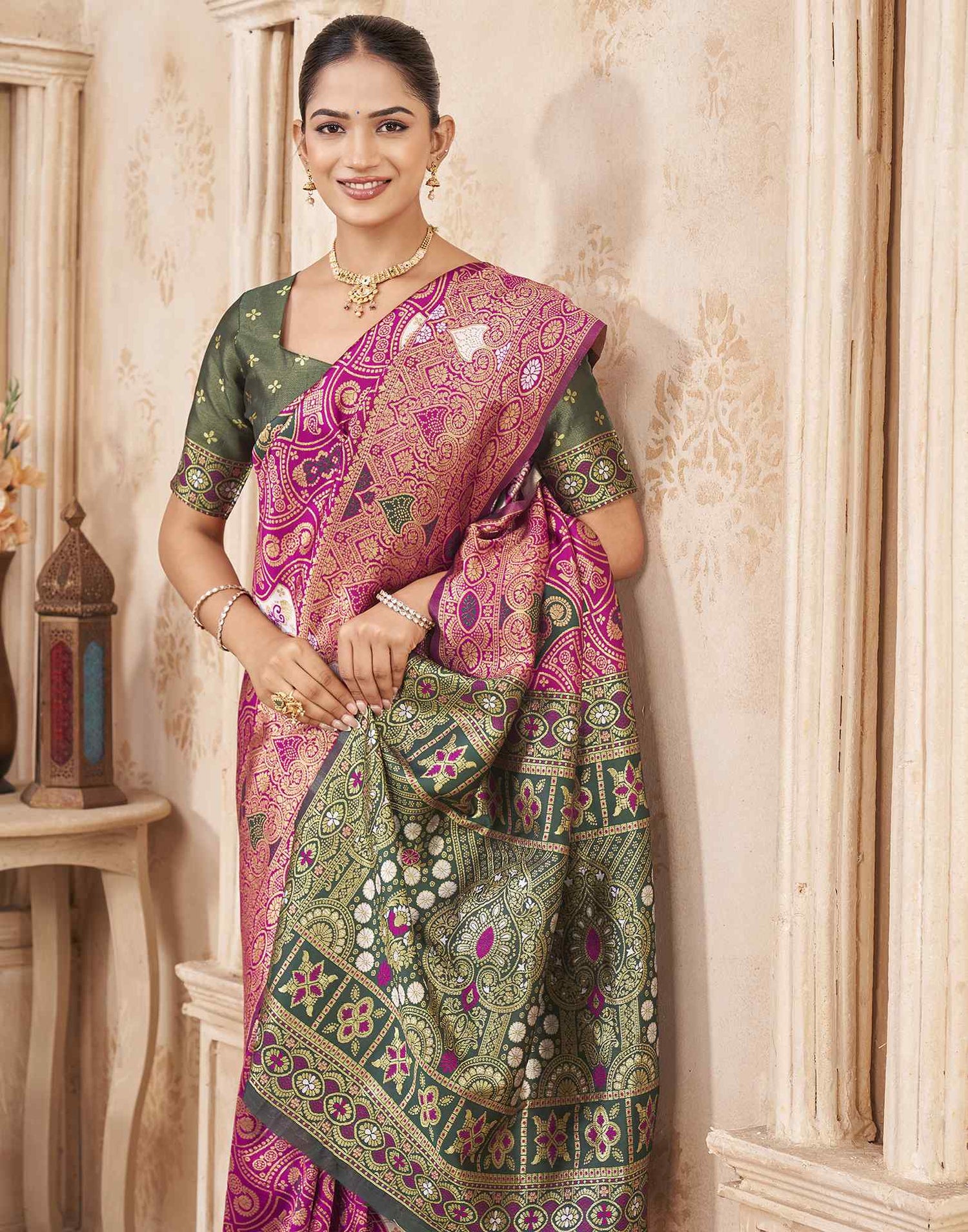 Pink Silk Woven Banarasi Saree