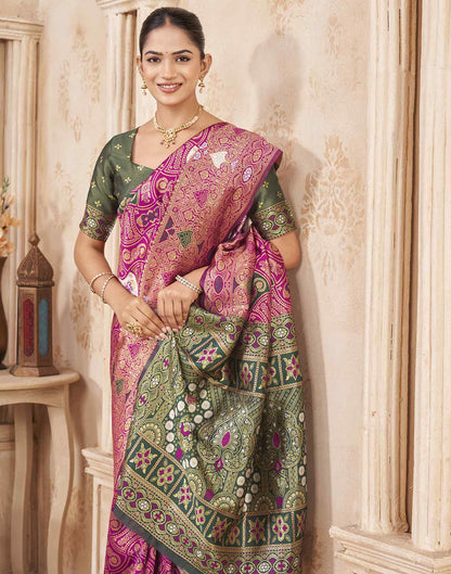Pink Silk Woven Banarasi Saree