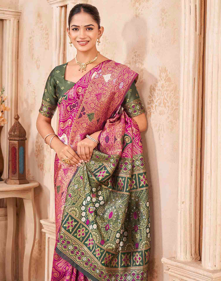 Pink Silk Woven Banarasi Saree