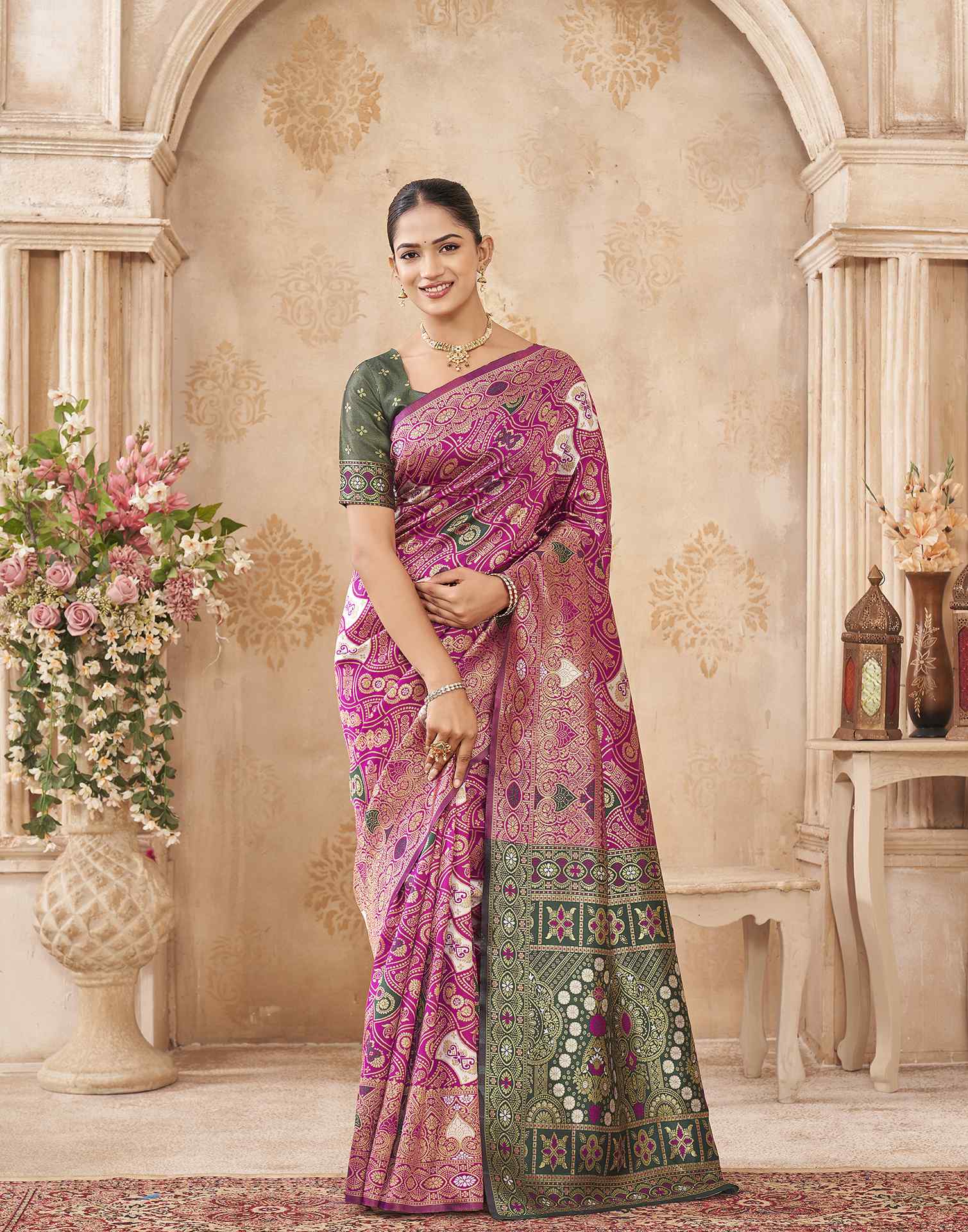 Pink Silk Woven Banarasi Saree