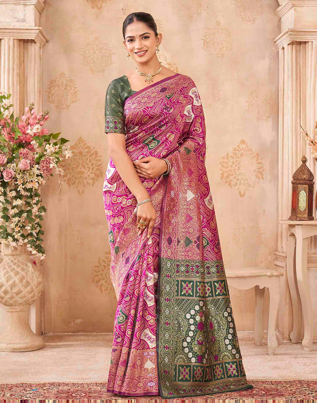 Pink Silk Woven Banarasi Saree