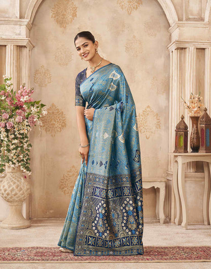 Blue Silk Woven Banarasi Saree