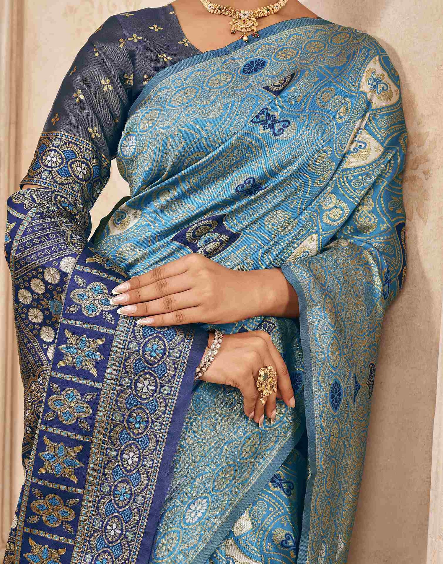 Blue Silk Woven Banarasi Saree