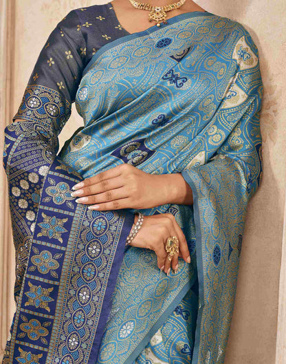 Blue Silk Woven Banarasi Saree