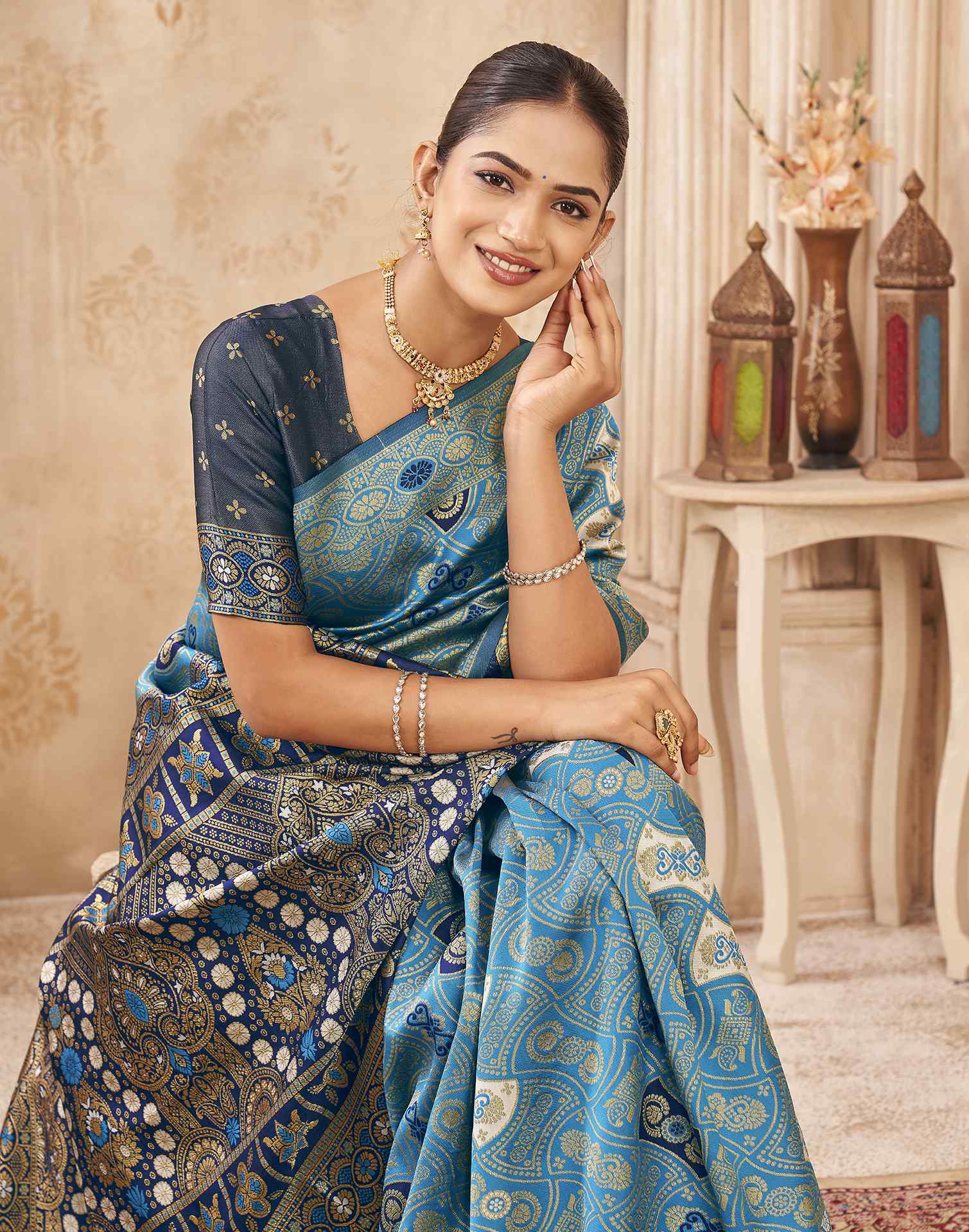 Blue Silk Woven Banarasi Saree