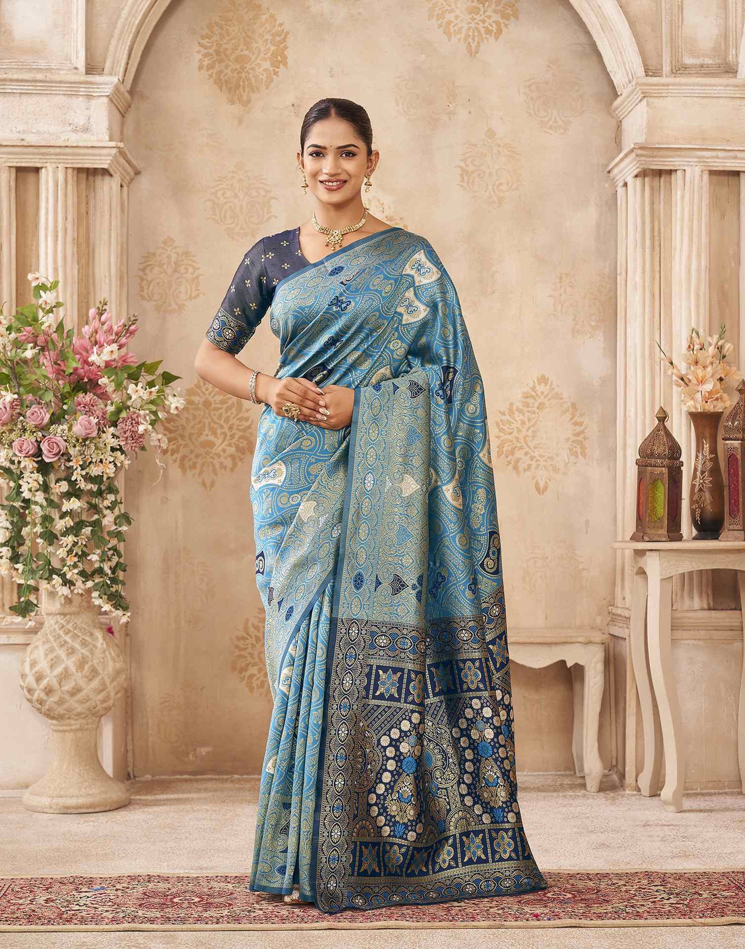 Blue Silk Woven Banarasi Saree