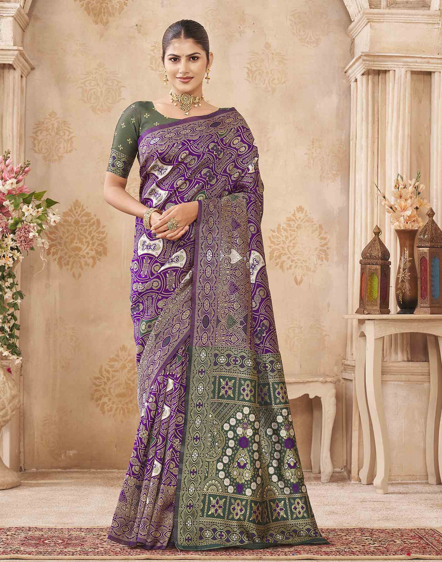 Purple Silk Woven Banarasi Saree