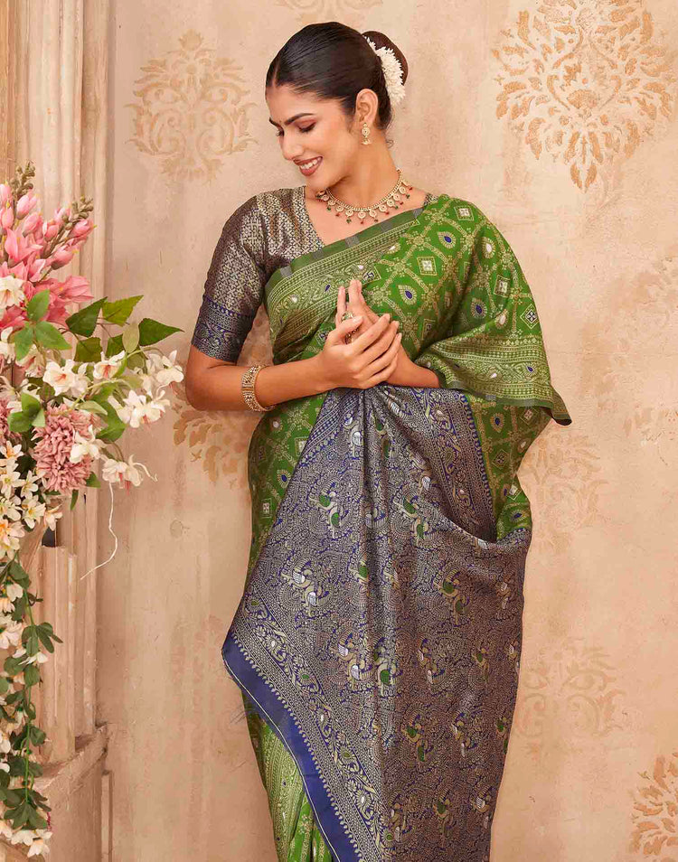Mehandi Green Silk Woven Banarasi Saree