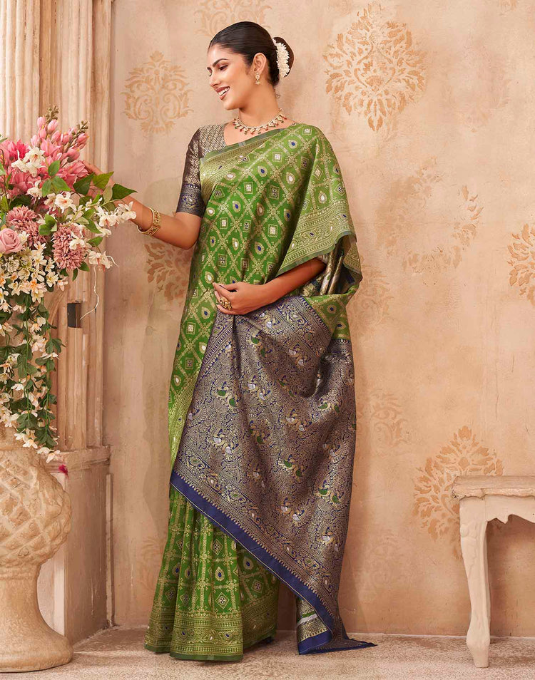 Mehandi Green Silk Woven Banarasi Saree
