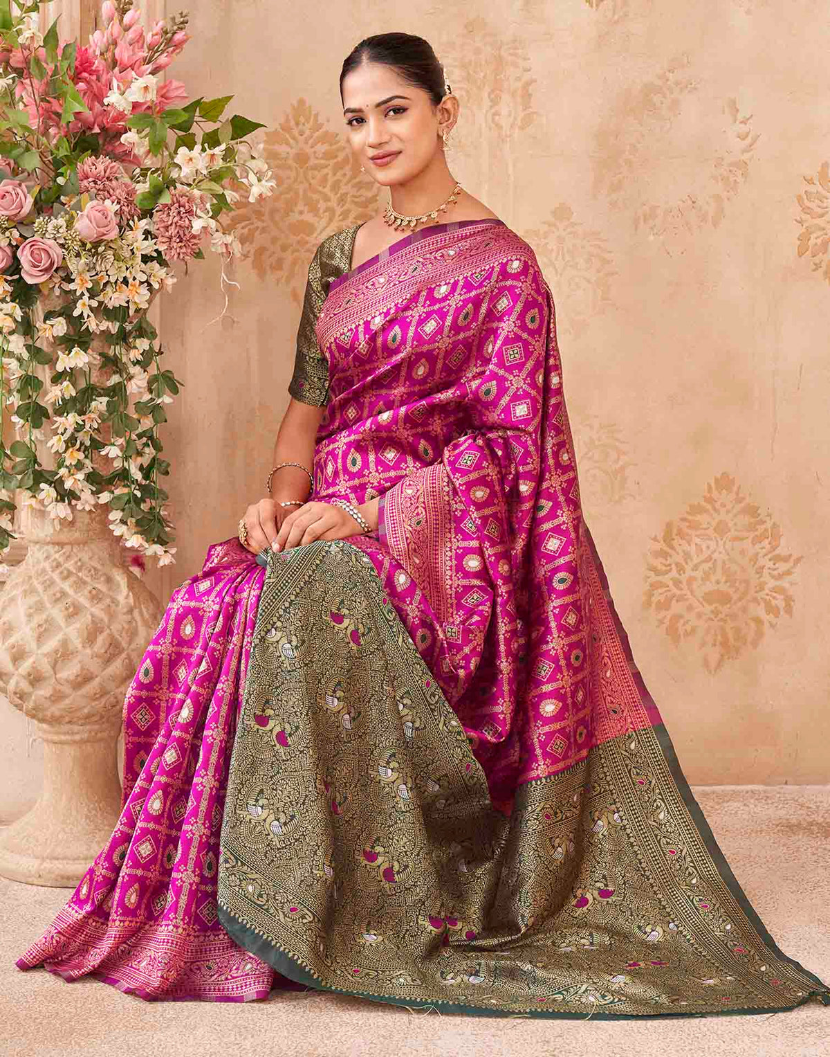 Pink Silk Woven Banarasi Saree
