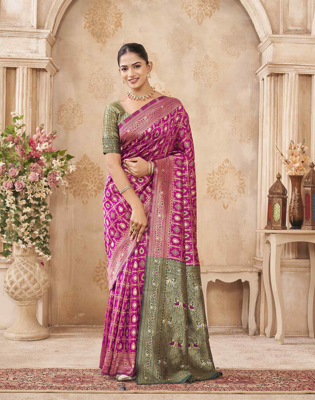 Pink Silk Woven Banarasi Saree