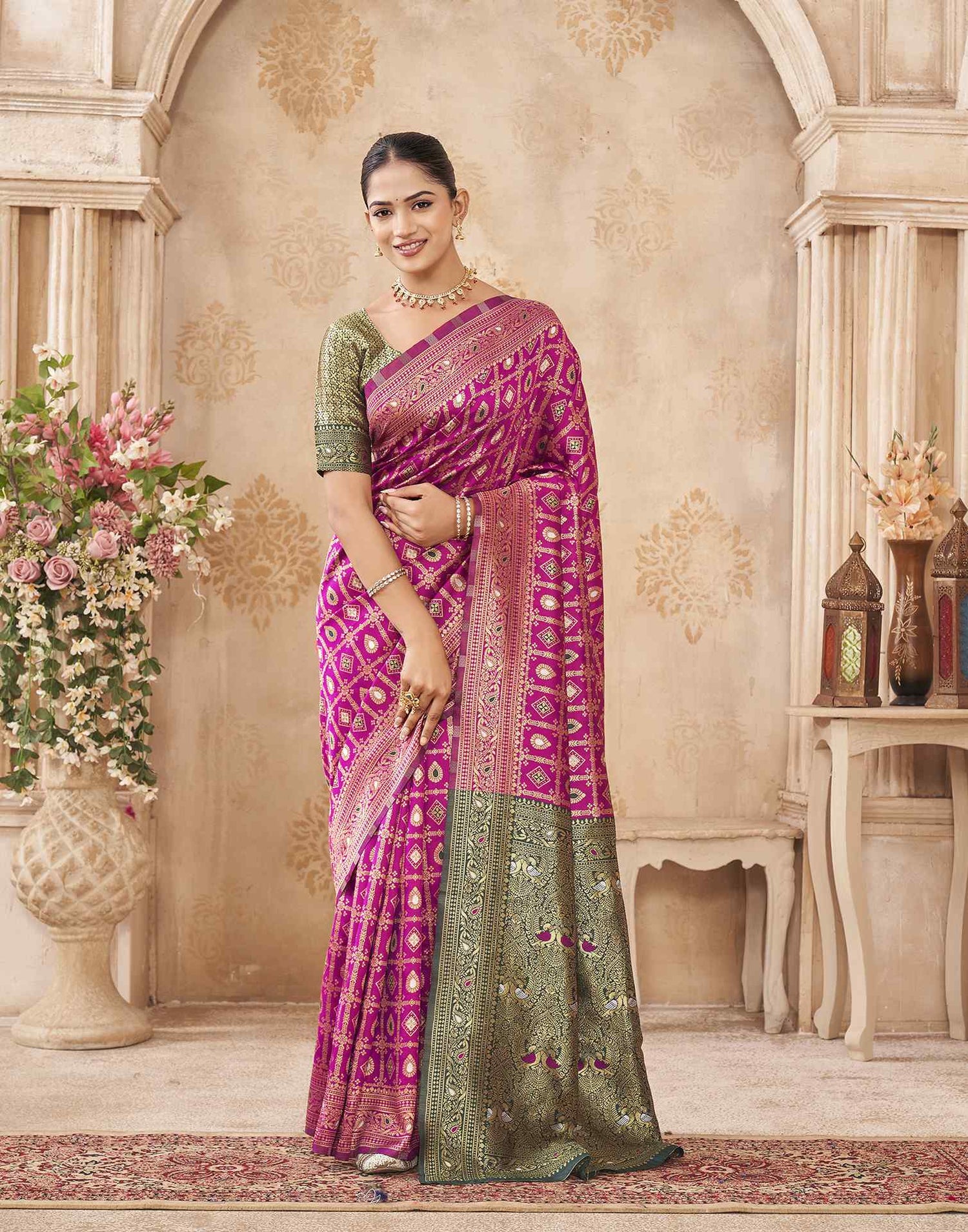 Pink Silk Woven Banarasi Saree