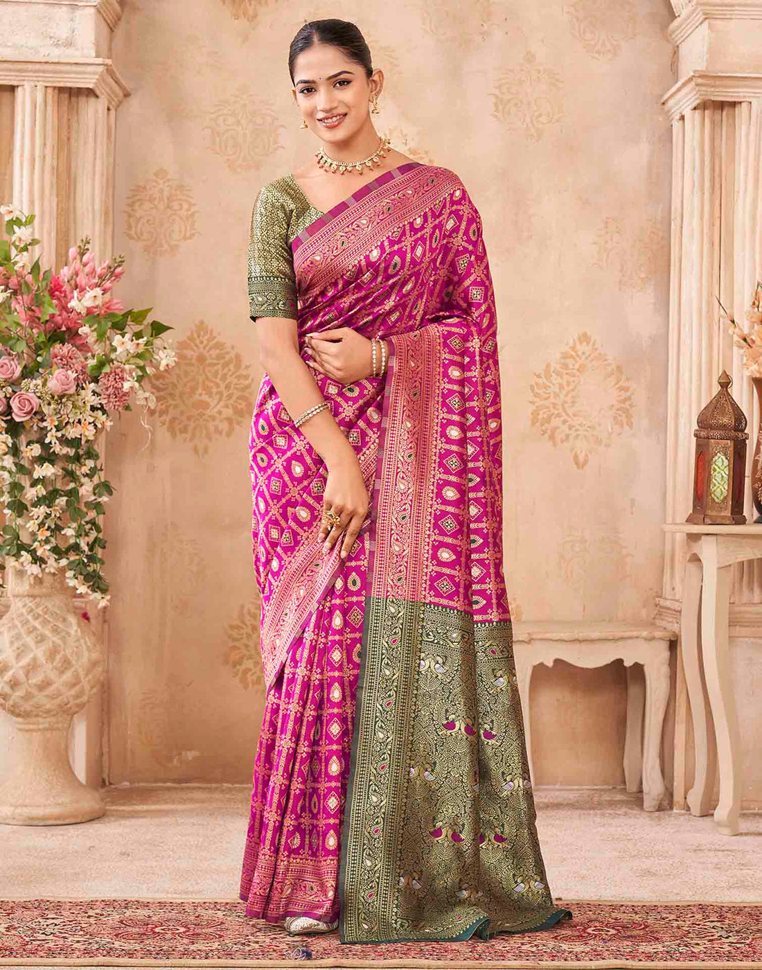 Pink Silk Woven Banarasi Saree