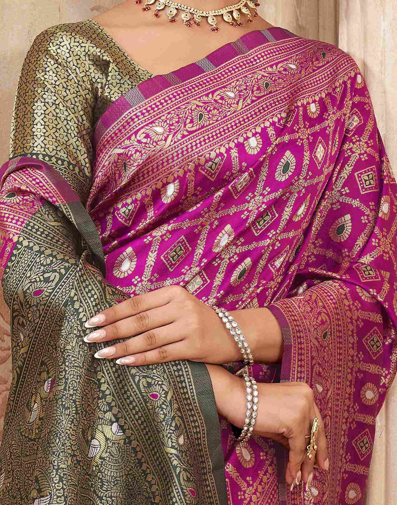 Pink Silk Woven Banarasi Saree