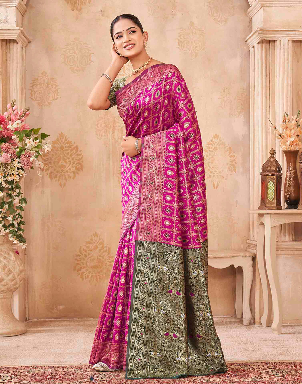 Pink Silk Woven Banarasi Saree