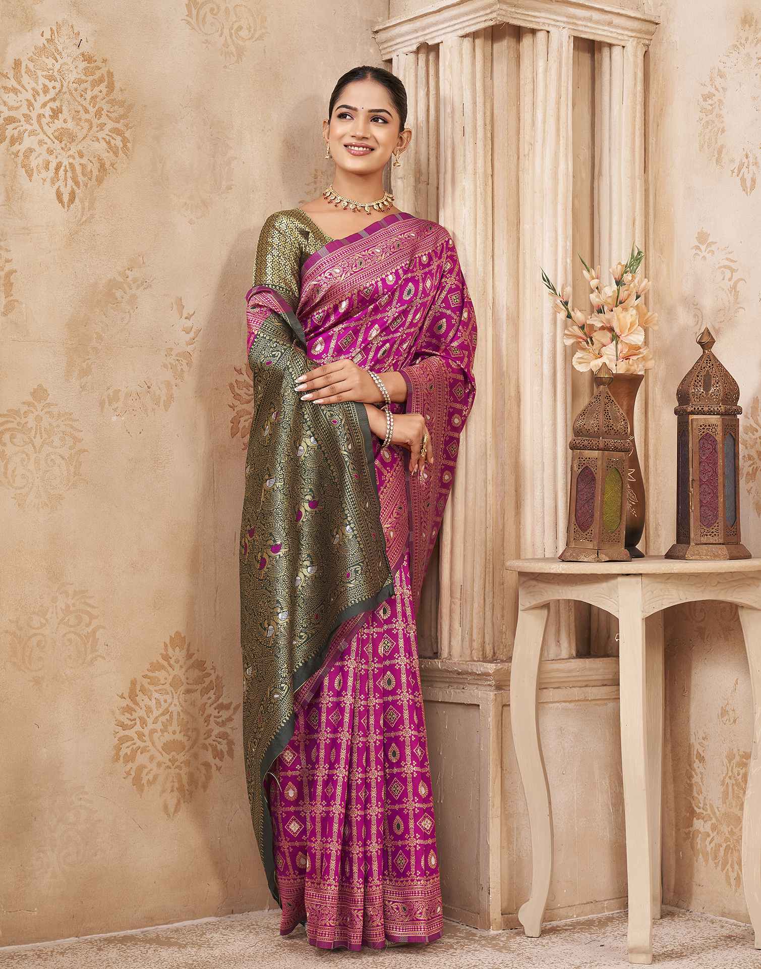 Pink Silk Woven Banarasi Saree