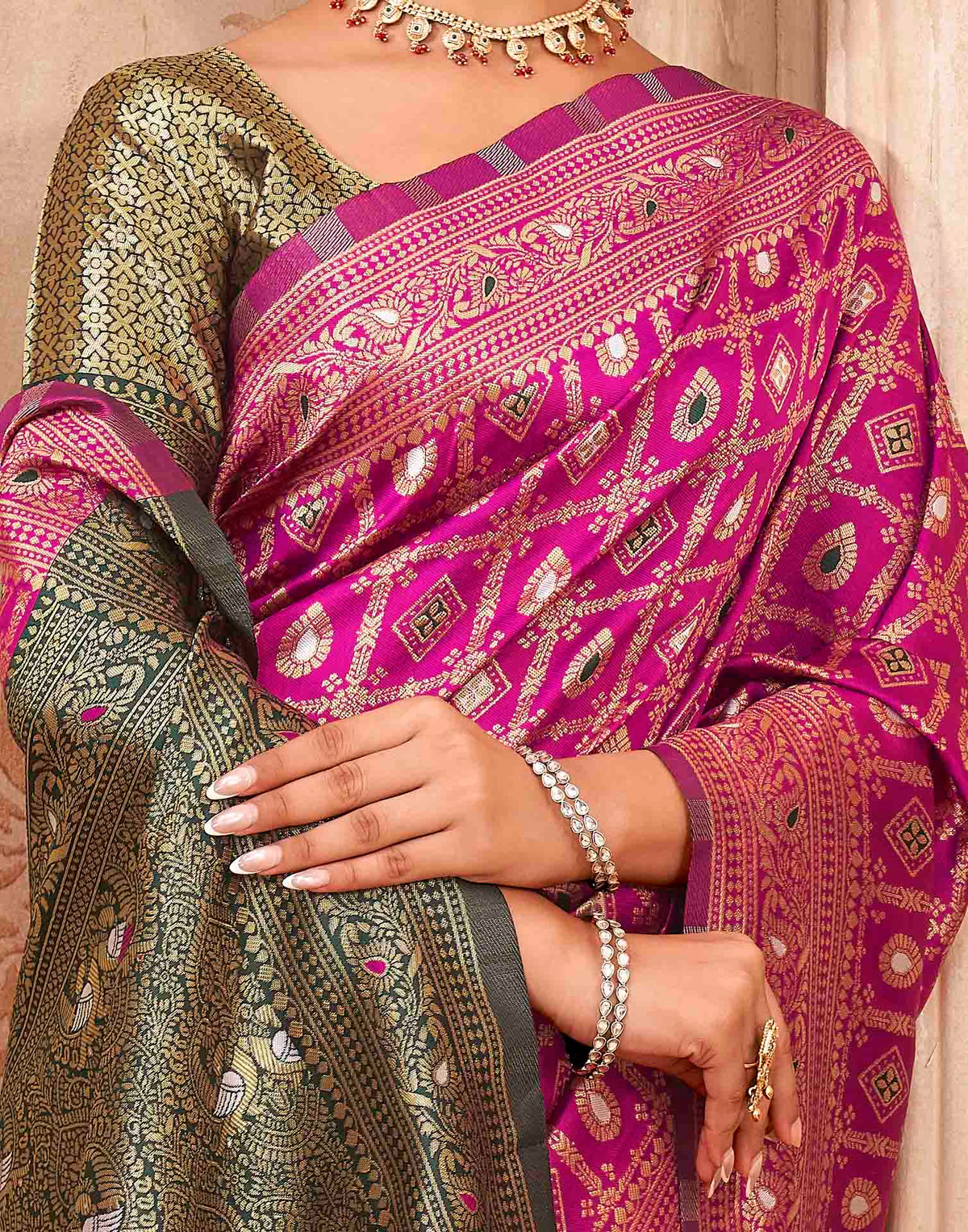 Pink Silk Woven Banarasi Saree