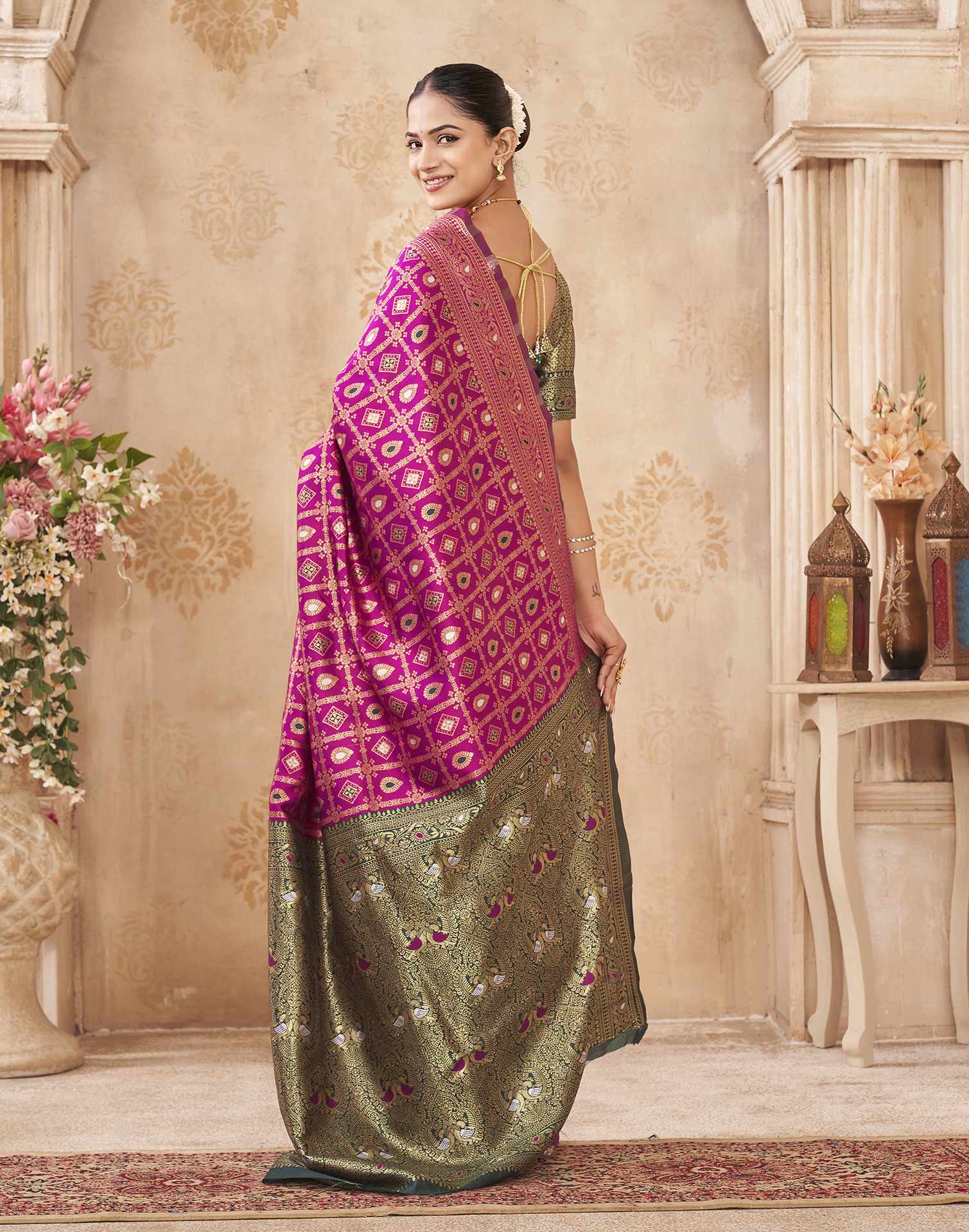 Pink Silk Woven Banarasi Saree