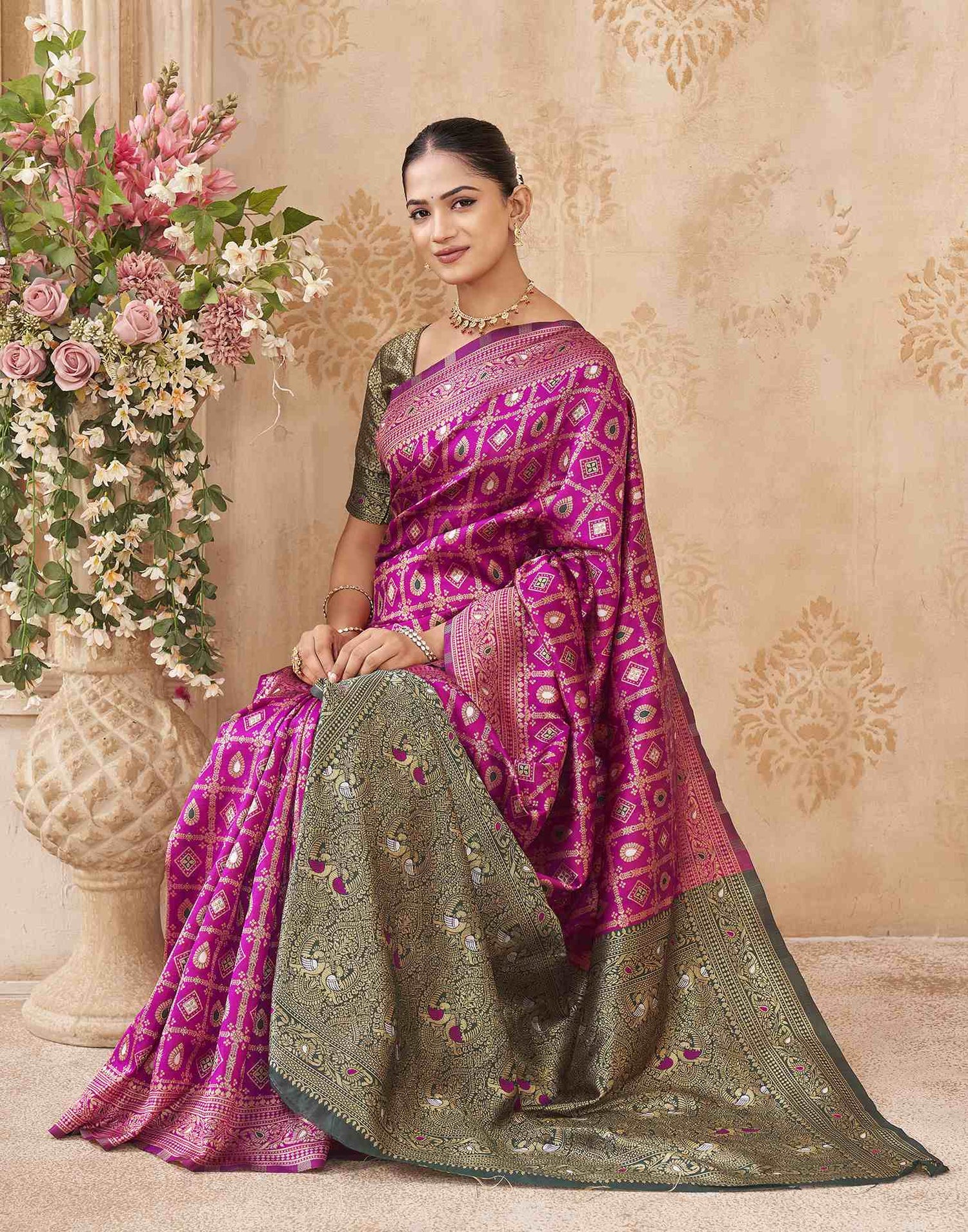 Pink Silk Woven Banarasi Saree