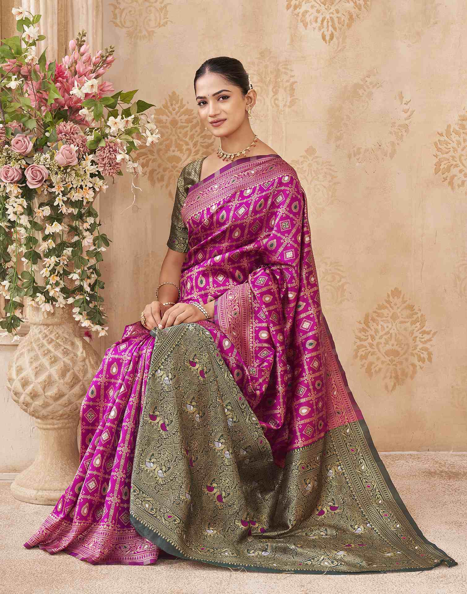 Pink Silk Woven Banarasi Saree