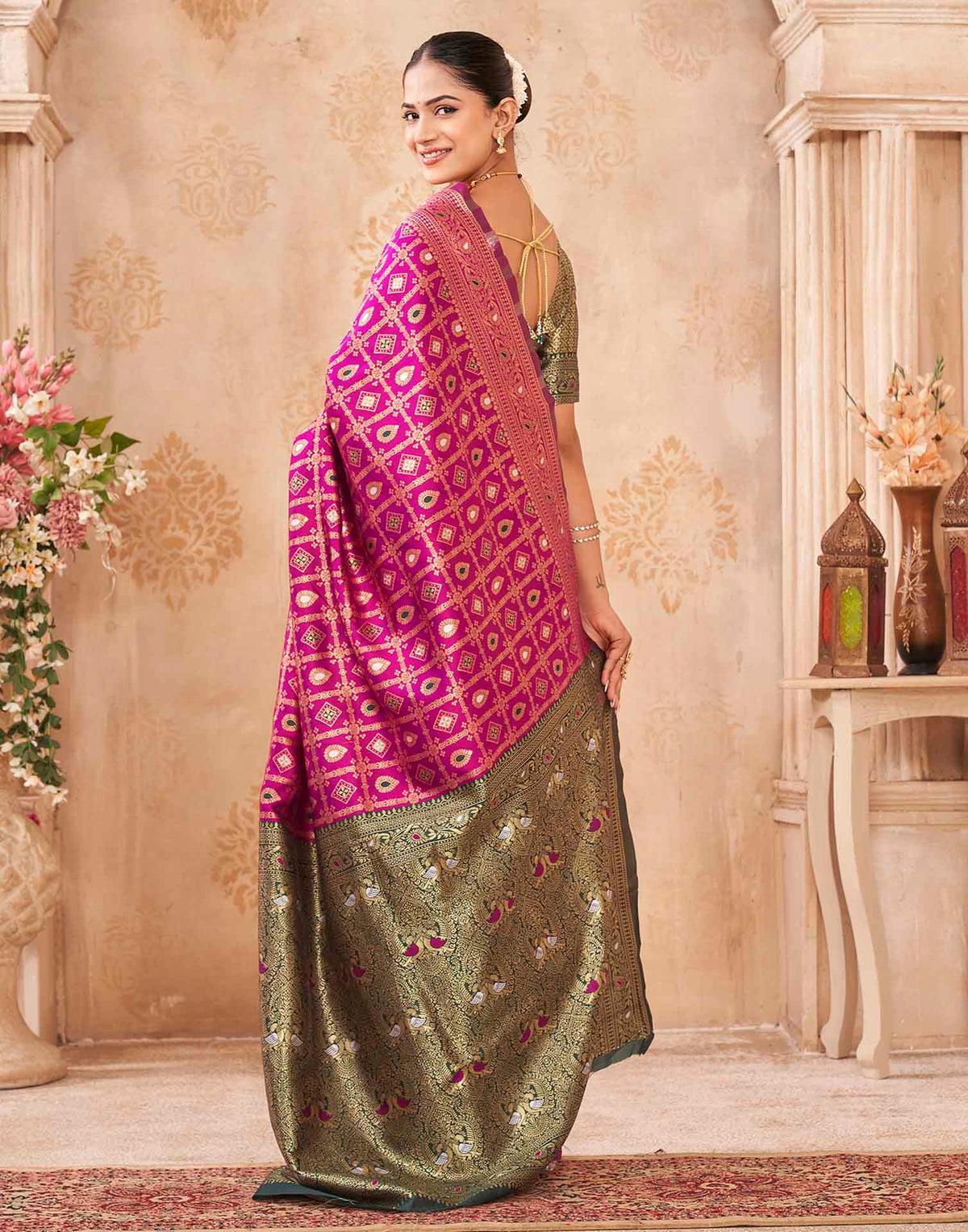 Pink Silk Woven Banarasi Saree