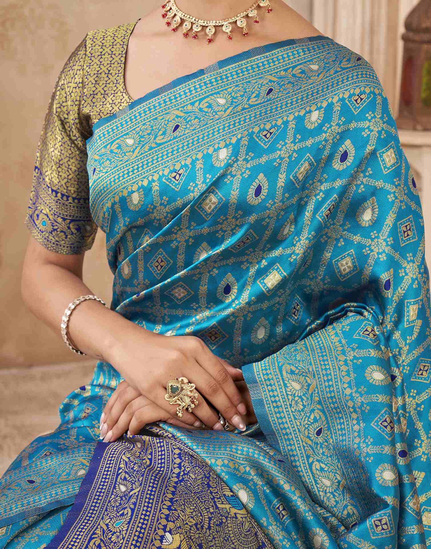 Blue Silk Woven Banarasi Saree