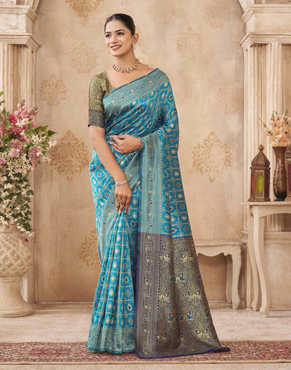 Blue Silk Woven Banarasi Saree