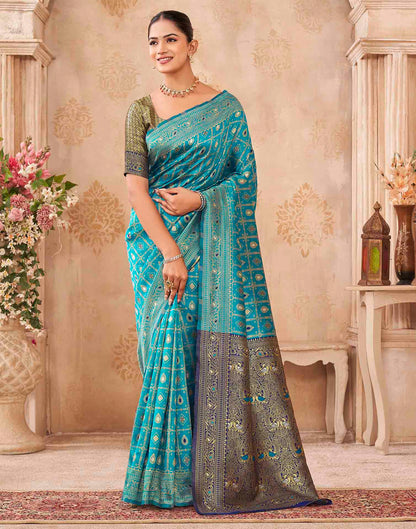 Blue Silk Woven Banarasi Saree
