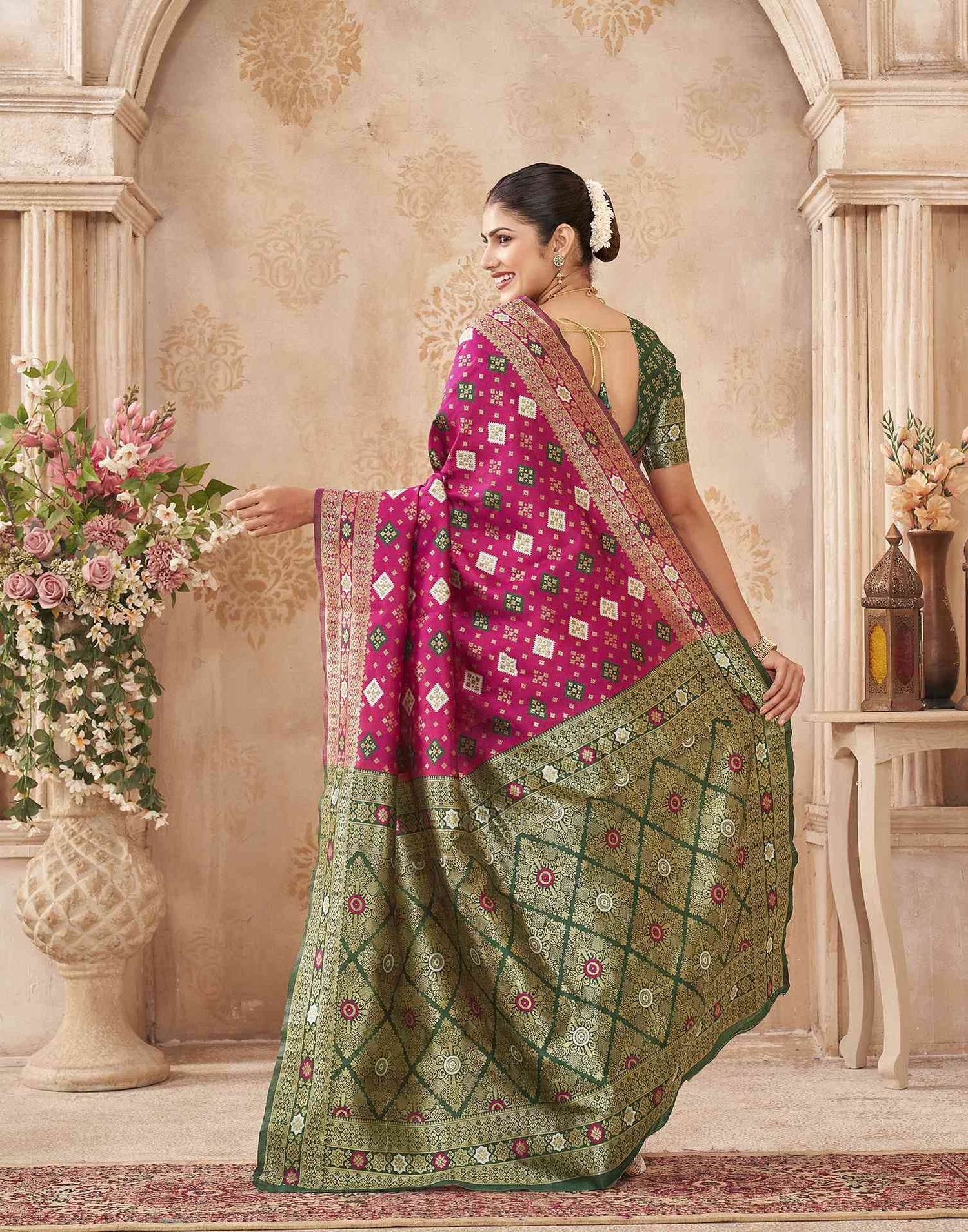 Rani Pink Silk Woven Banarasi Saree