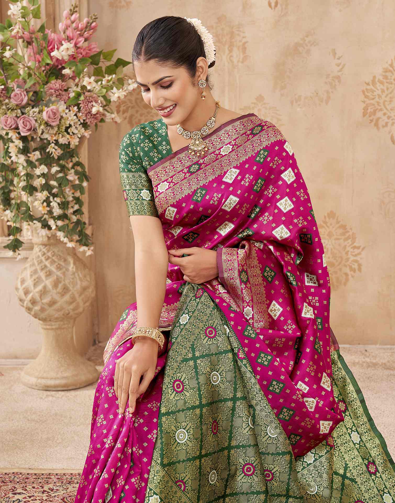 Rani Pink Silk Woven Banarasi Saree