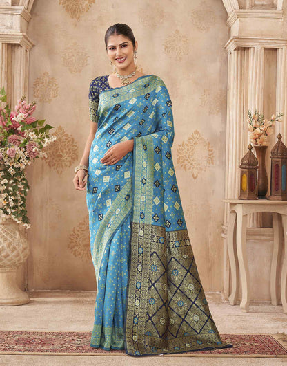 Blue Silk Woven Banarasi Saree