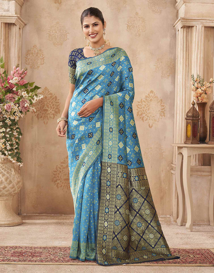 Blue Silk Woven Banarasi Saree
