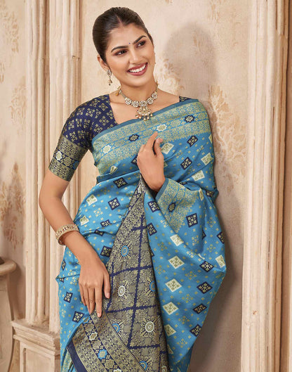 Blue Silk Woven Banarasi Saree