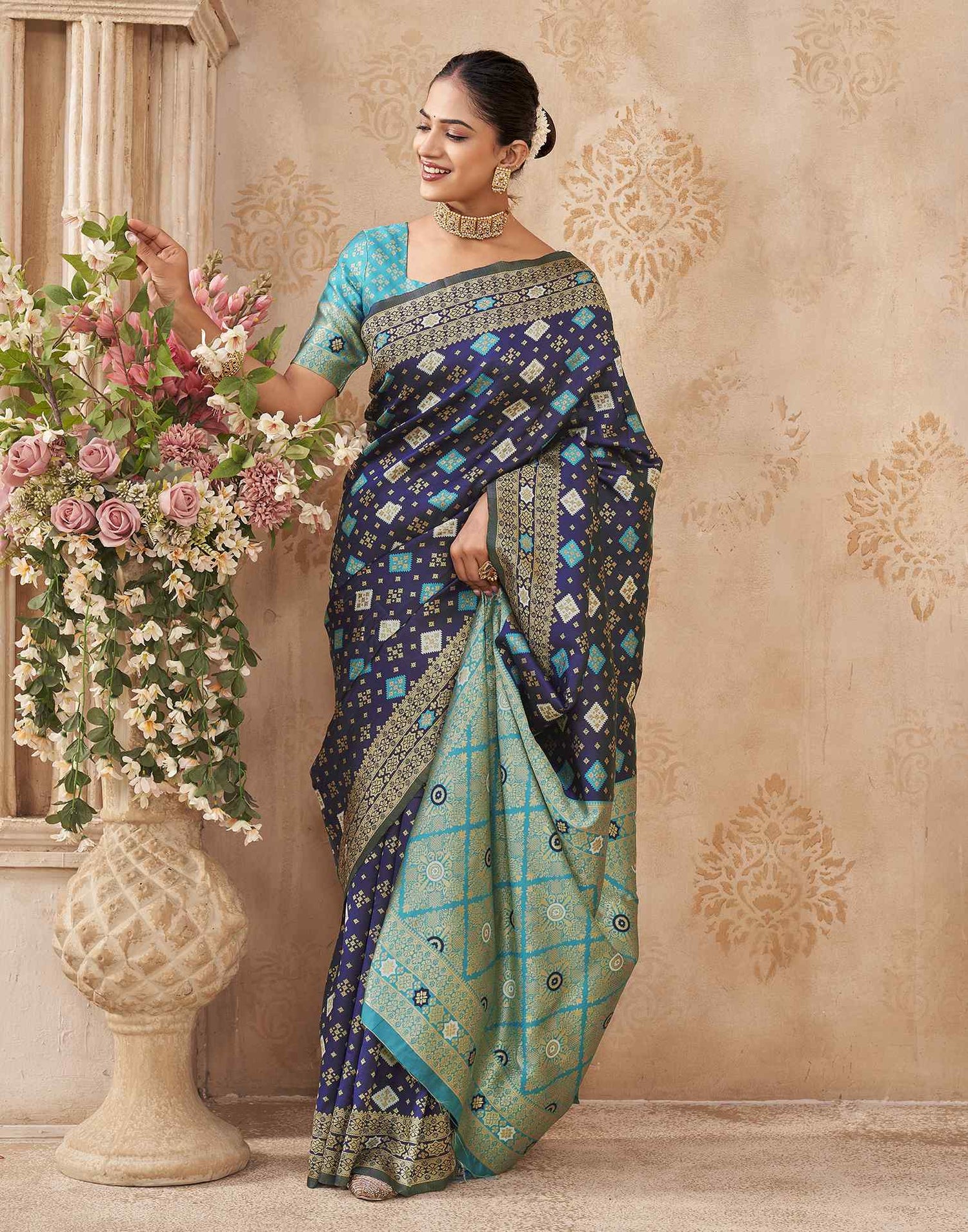 Navy Blue Silk Woven Banarasi Saree