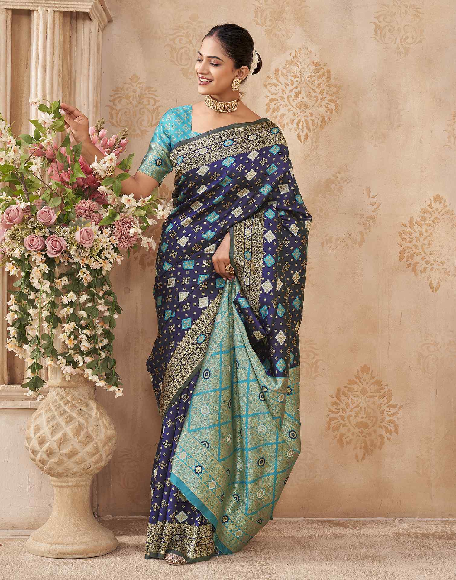 Navy Blue Silk Woven Banarasi Saree