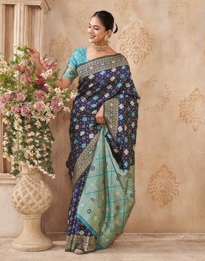 Navy Blue Silk Woven Banarasi Saree