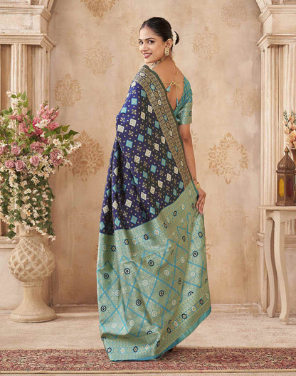 Navy Blue Silk Woven Banarasi Saree