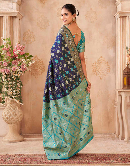 Navy Blue Silk Woven Banarasi Saree