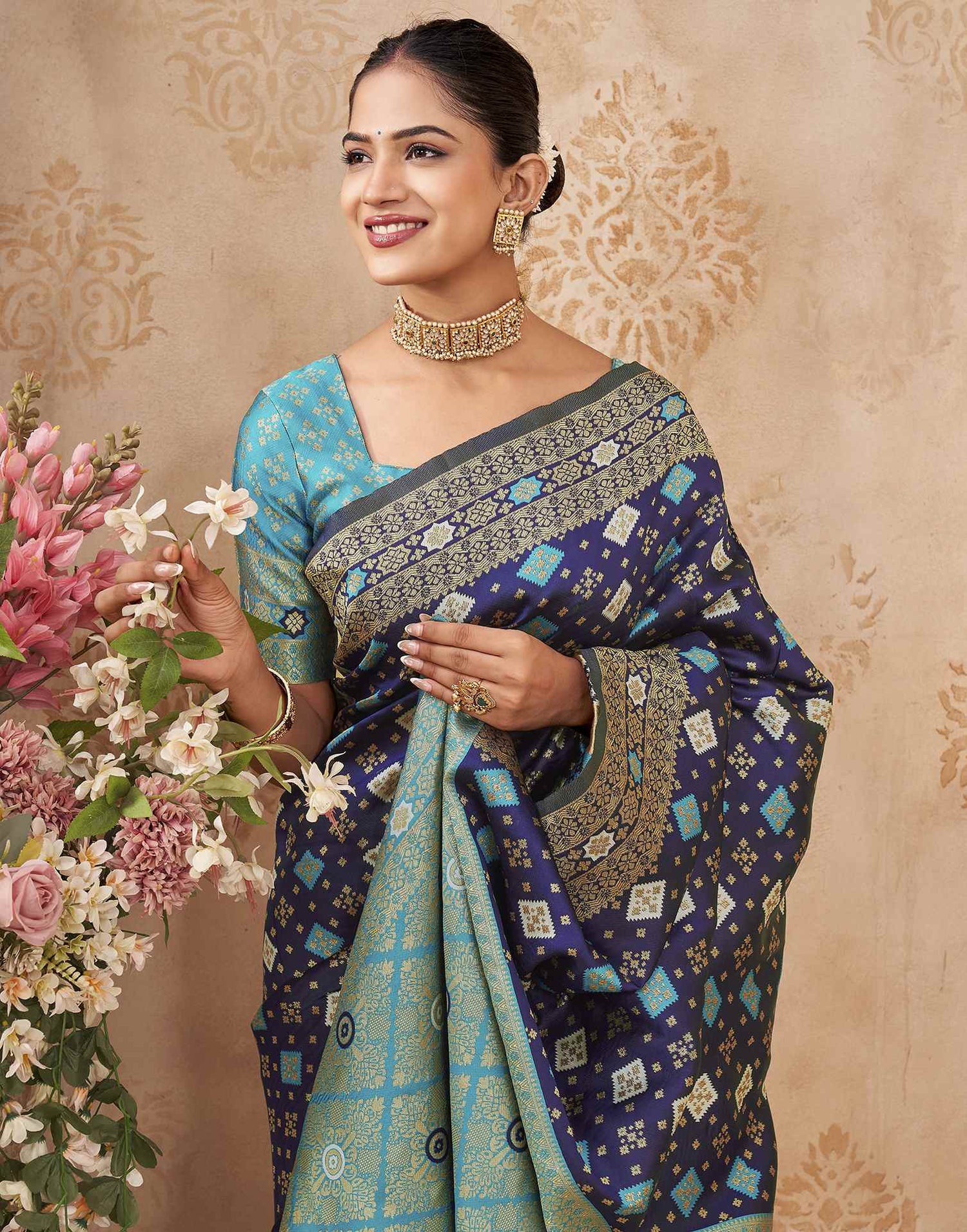 Navy Blue Silk Woven Banarasi Saree