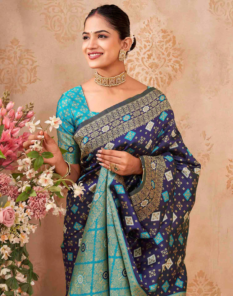 Navy Blue Silk Woven Banarasi Saree